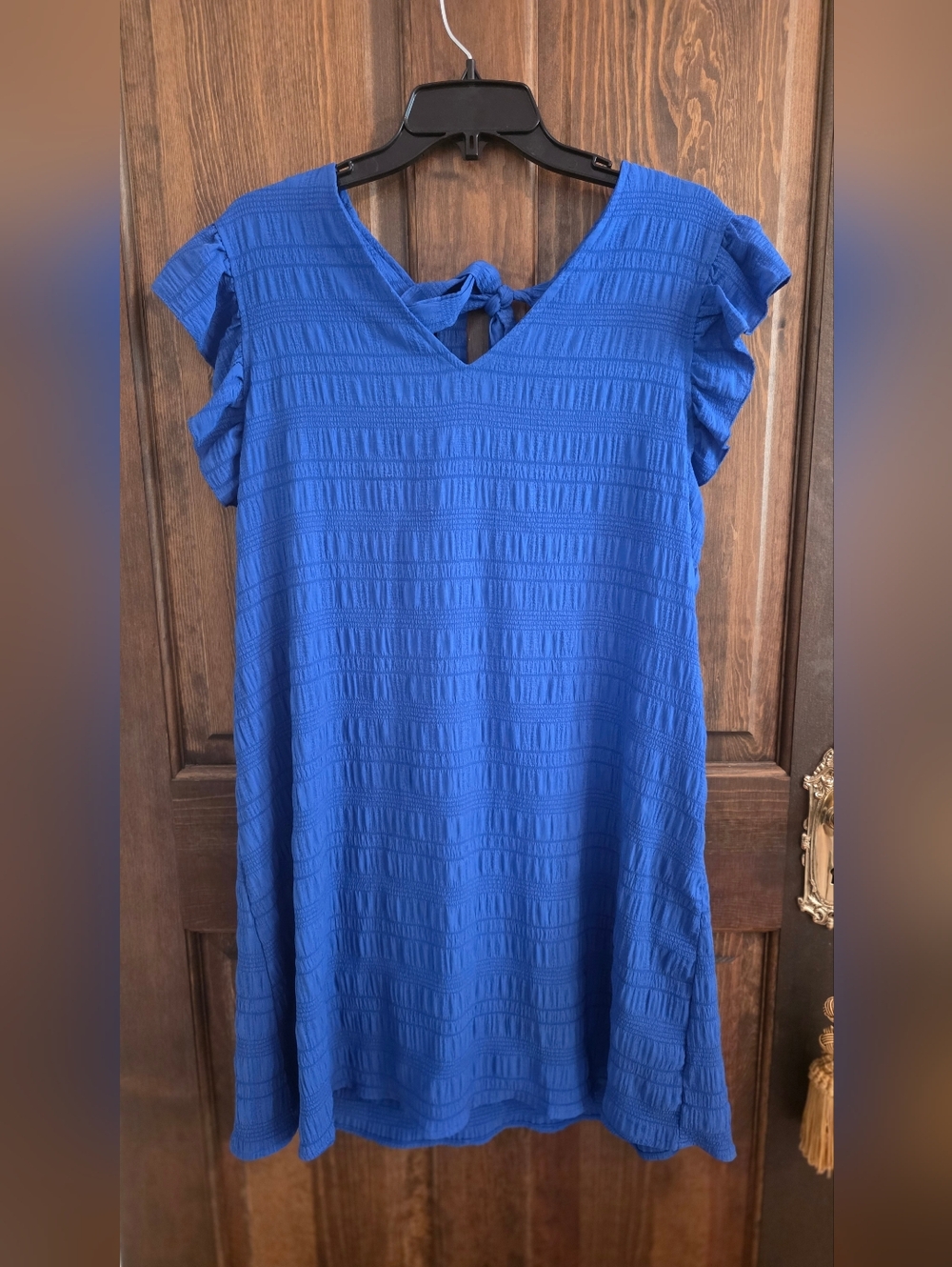 SHEIN Royal Blue V-Neck Ruffle Sleeve Dress